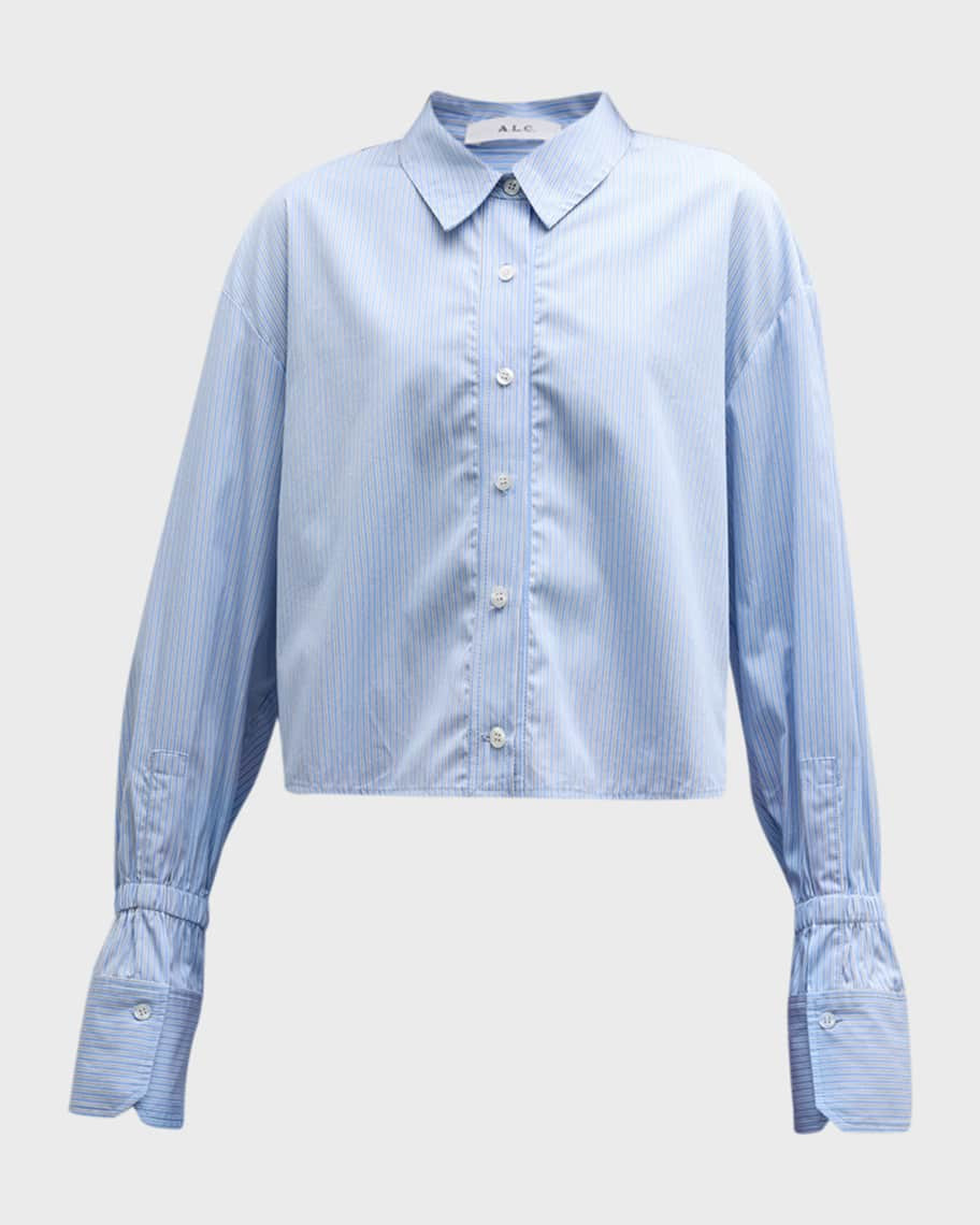 A.L.C. Monica Pinstripe Cropped Button-Front Shirt | Neiman Marcus