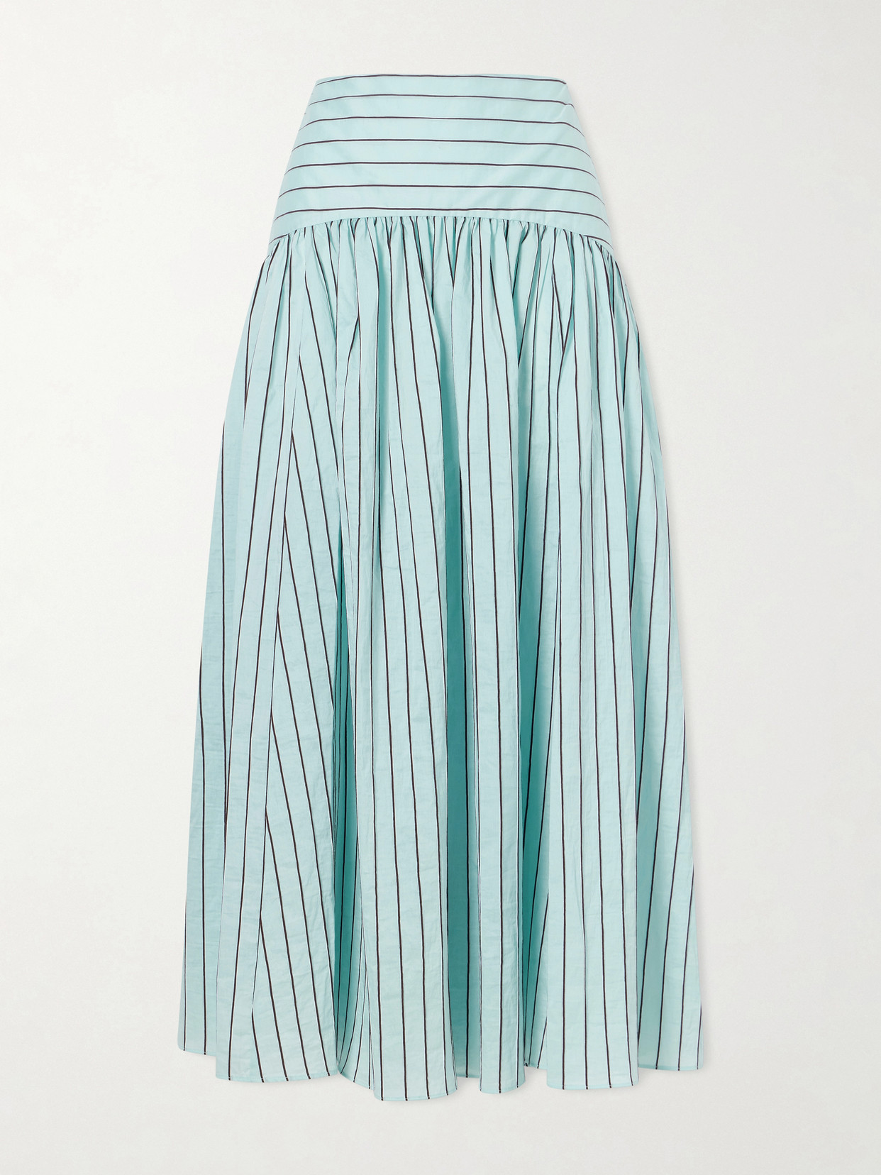 STAUD - Procida Pleated Striped Cotton-blend Poplin Midi Skirt - Blue | NET-A-PORTER (US)