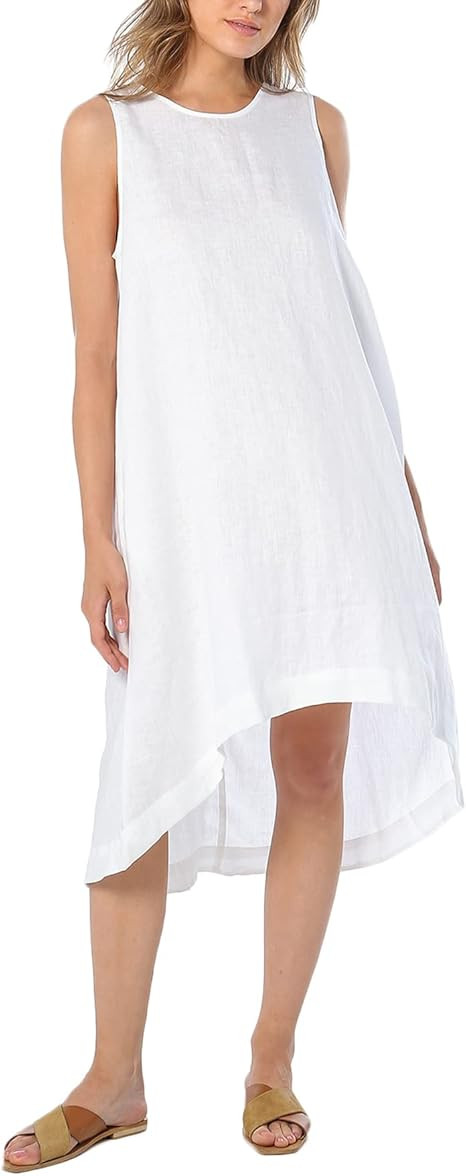 Amazhiyu Women’s 100% Linen High Low Midi Dress with Pockets for Summer Casual Flowy Dresses | Amazon (US)