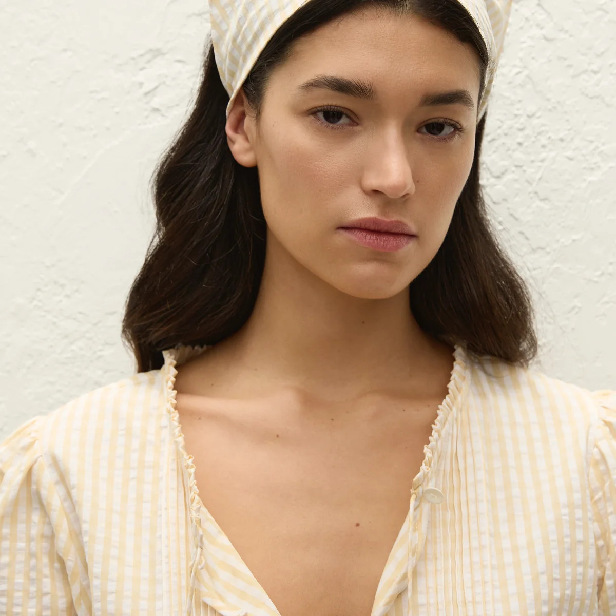 Lucia Head Scarf Butter Textured Gingham | Faithfull (AU)