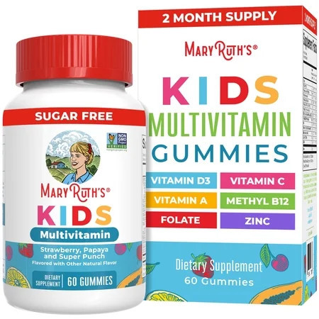 MaryRuth's Kids Multivitamin Gummies Strawberry Papaya Super Punch Gluten Free Vegan Unisex Ages 4+, 60 Count | Walmart (US)