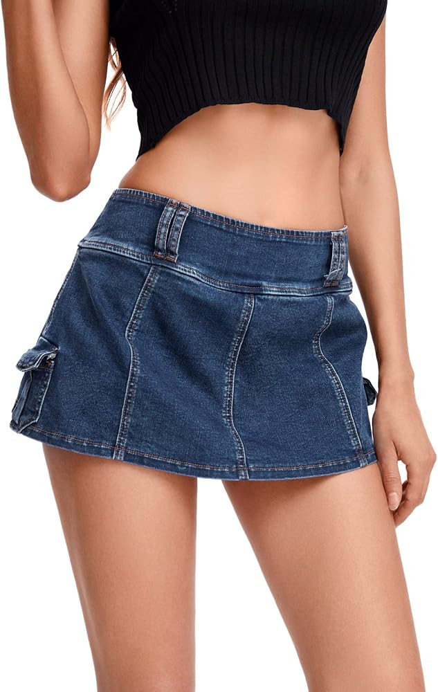 Floerns Women's Casual A Line Flare Jean Denim Mini Skirts with Pocket | Amazon (US)