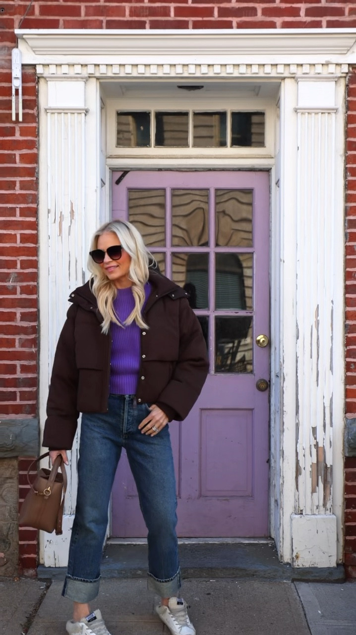 Wow. This is actually the sight of our original tiny little store. The address was 18 and we moved 2 years later and have been at our current space for 8 years, but a total ♾️ #fullcirclemoment 💜💜💜💜wearing the coziest sweater in purple too to match the original shade of my door and this grey brown jacket🤎 I have always loved chocolate and lavender together! This is a great #elevateyoureverday option of an outfit to run around in!!! 
🤎
💜
🤎

#fashionover40 #grwm #stylist #ootd #personalshopping #nyc #manhattan #summit #paris #palmbeach #nantucket #milan #london #chic #luxury #demure #whatthecoolgirlswear  #everydayisarunway #getdressed #lookyourbest 

#LTKStyleTip #LTKWatchNow #LTKSeasonal