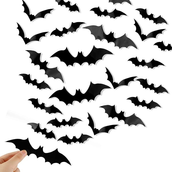 Bats Wall Decor, 120 Pcs 3D Bat Halloween Decoration Stickers for Home Decor 4 Size Waterproof Bl... | Amazon (US)