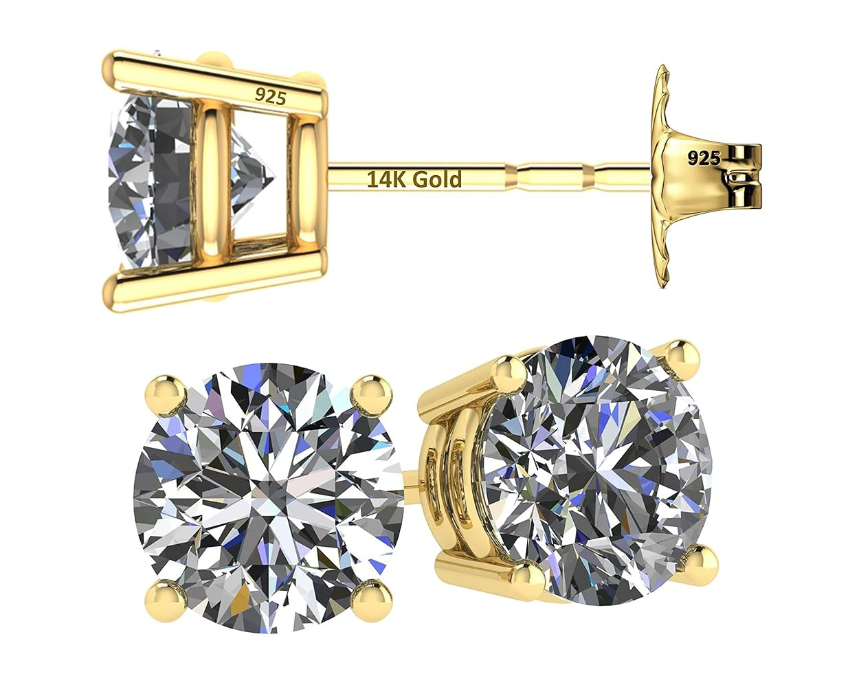 14K Solid Gold Post & Silver Simulated Diamond Stud Earrings-cubic zirconia earrings studs .30ct ... | Amazon (US)