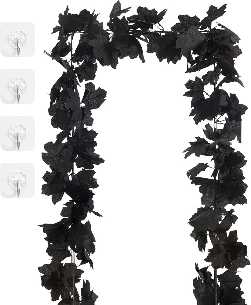 13 FT Black Garland Halloween 2pcs Artificial Black Maple Leaf Garlands Fall Leaves Vines for Aut... | Amazon (US)
