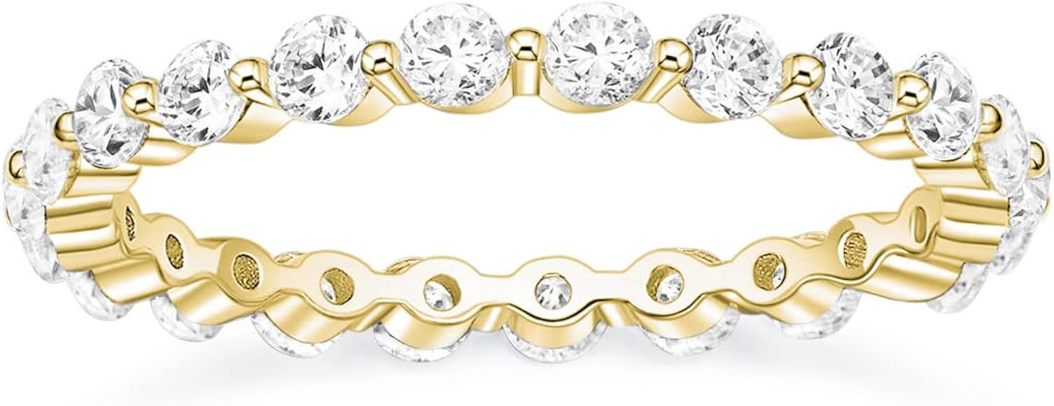 EAMTI 2mm 925 Sterling Silver Wedding Band Cubic Zirconia Full Eternity Stackable Engagement Ring... | Amazon (US)
