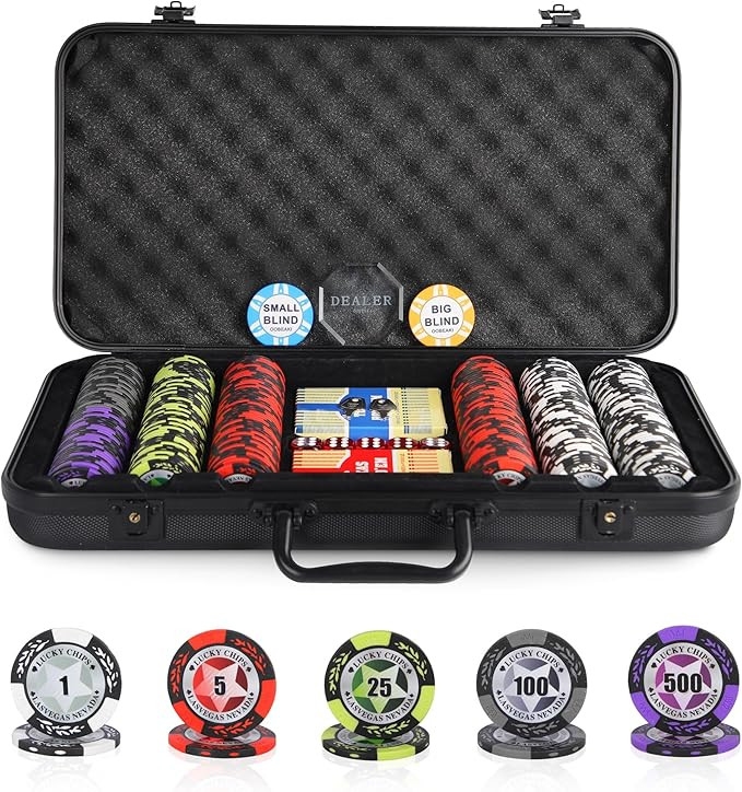 ORIENGEAR Poker Chip Set with Denominations, 300 PCS 14 Gram Clay Composite Casino Chips with ABS... | Amazon (US)