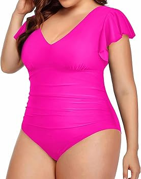 Yonique Plus Size Swimsuits for Women One Piece Tummy Control Bathing Suits Ruffle Swimwear | Amazon (US)