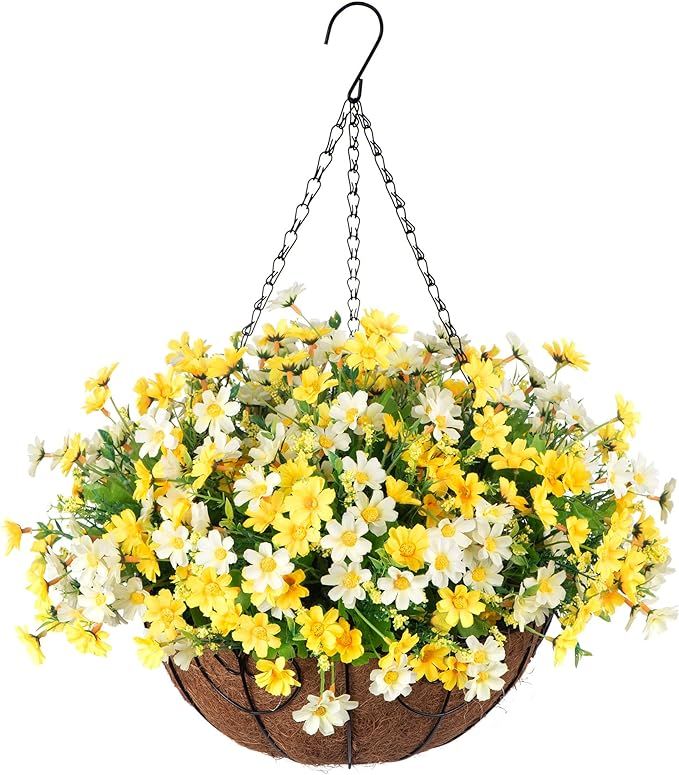 Ammyoo Artificial Hanging Flowers in Basket for Patio Garden Porch Deck Decoration, Artificial Da... | Amazon (US)