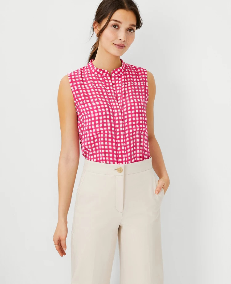 Gingham Sleeveless Camp Shirt | Ann Taylor (US)