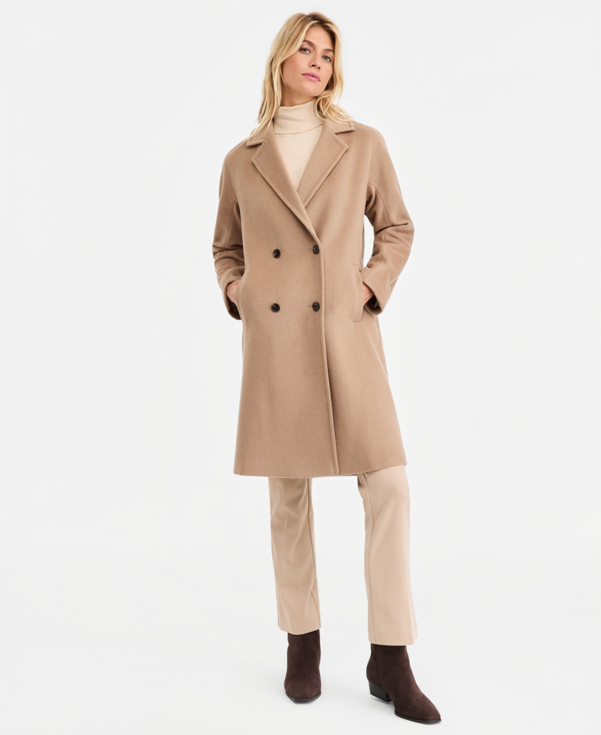 Calvin Klein Women's Double-Breasted Coat - Camel | Macy's