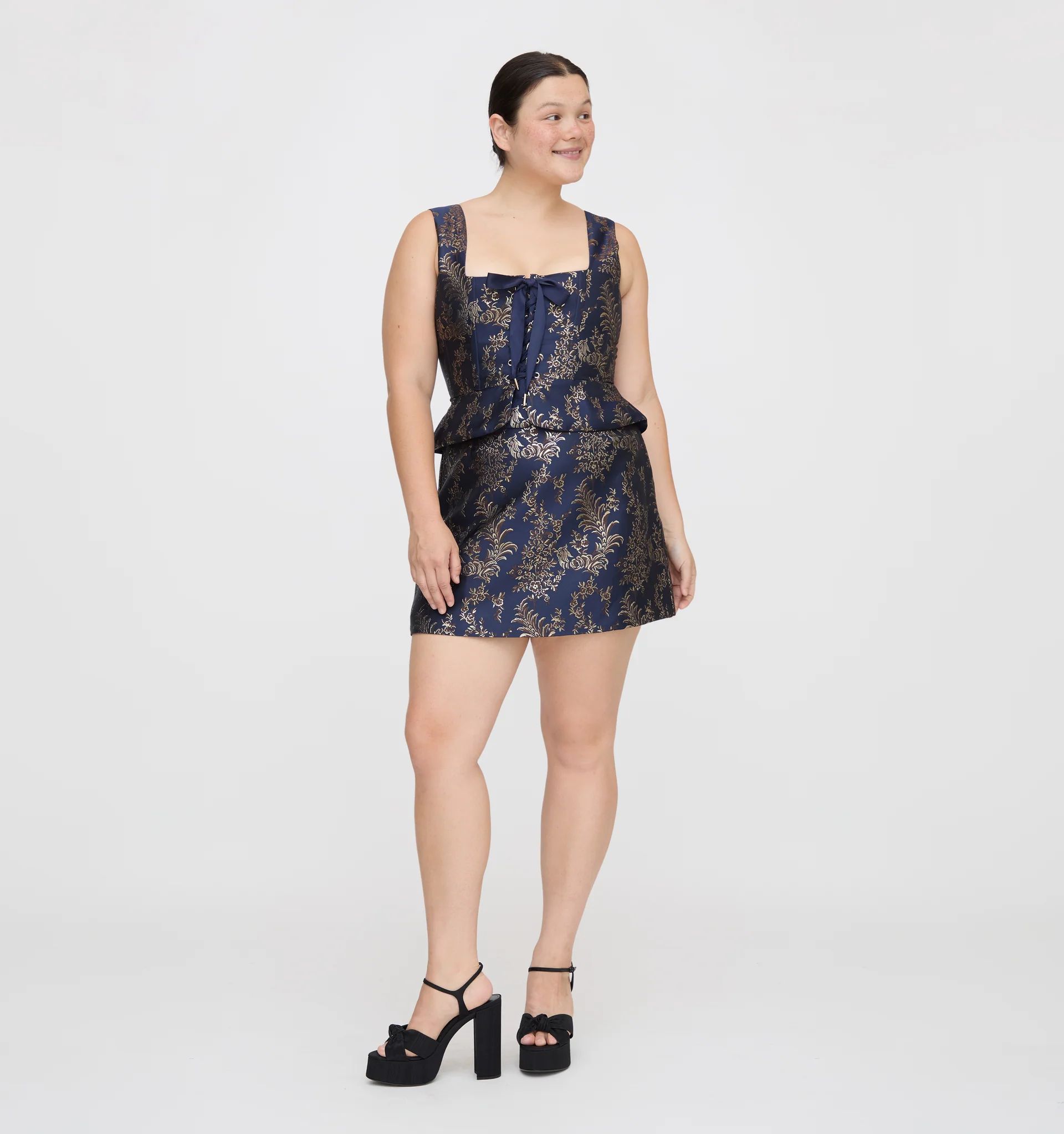 The Hallie Skirt - Navy Bird Brocade | Hill House Home