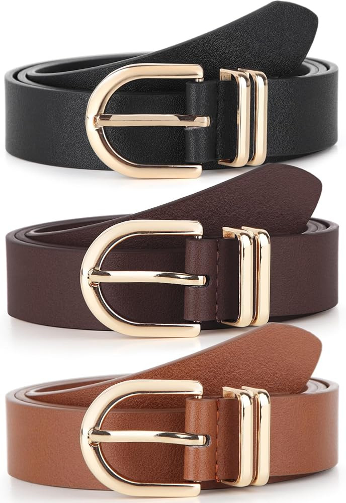 UnFader Pack 3 Women Belts for Jeans Pants, Fashion Gold Buckle Leather Belts | Amazon (US)