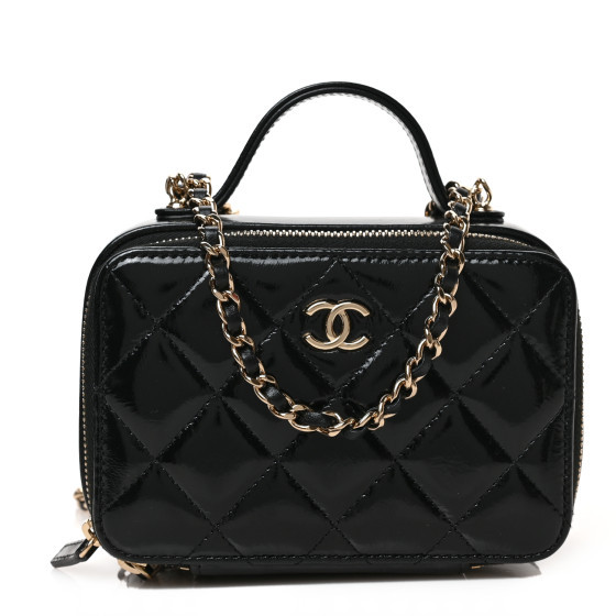 Patent Quilted Top Handle Small Vanity Case Black | FASHIONPHILE (US)
