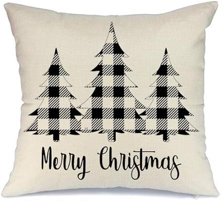 AENEY Christmas Plaid Pillow Cover 18x18 inch for Farmhouse Christmas Decor Black Buffalo Check T... | Amazon (US)