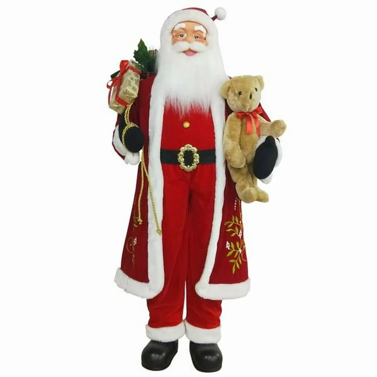5 ft. Life-Size Standing Santa Claus Christmas Figure with Teddy Bear & Gift Bag | Walmart (US)