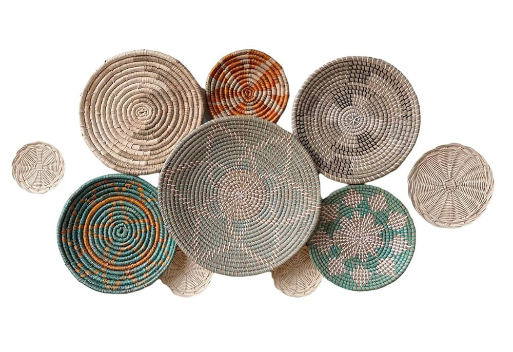 ChumDecor Woven Basket Wall Decor Set 10 Blue Wall Art Colored Baskets with Boho/Bohemian Home De... | Amazon (US)