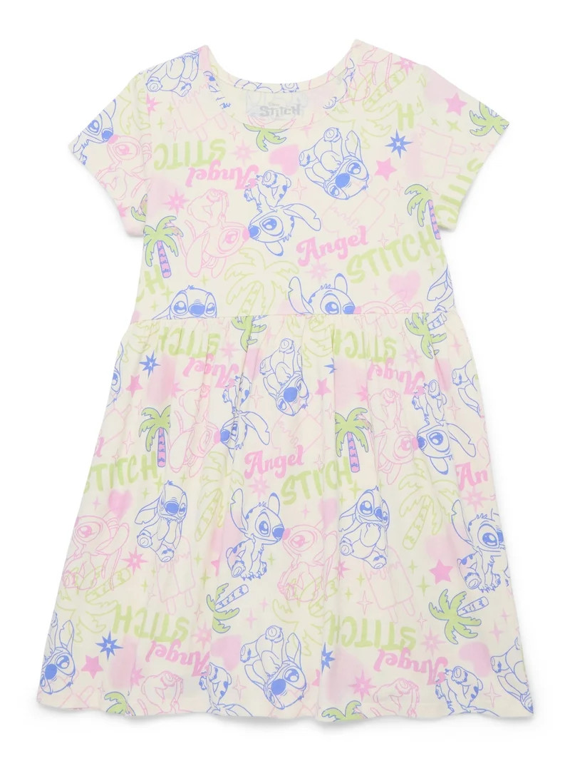 Stitch Girls' Allover Print Dress with Short Sleeves, Sizes 4-12 | Walmart (US)