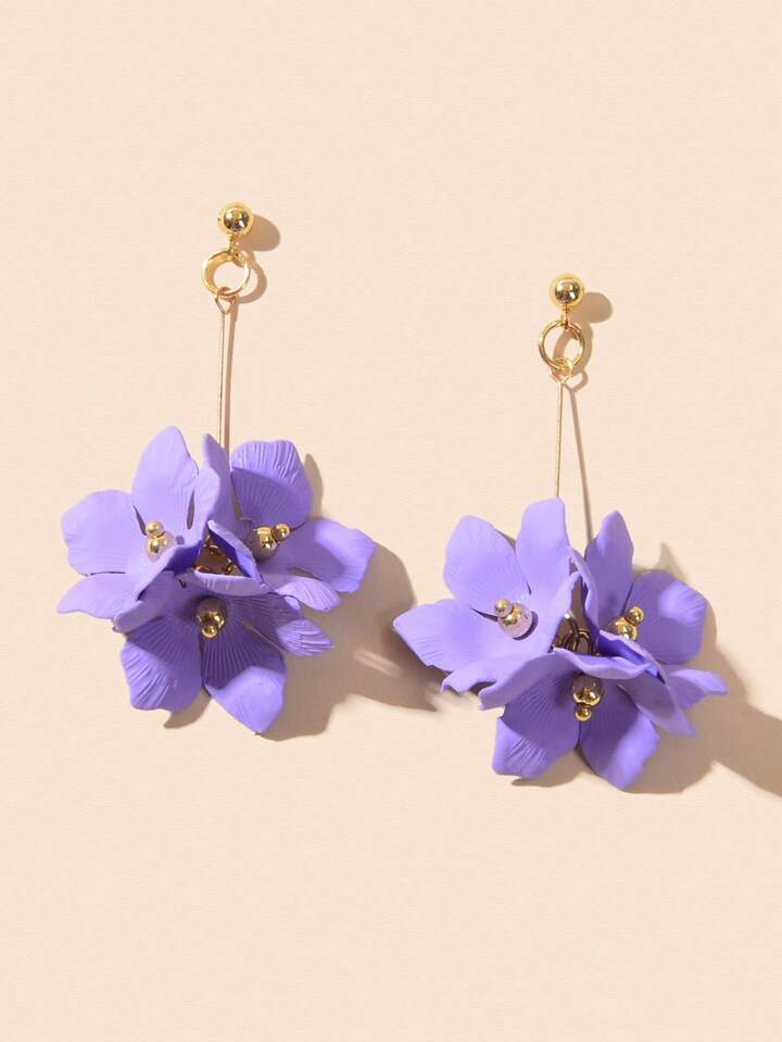 1pair Sweet Y2k Style Purple Flower Dangle Earrings For Women Party Nightout Dating Jewelry | SHEIN