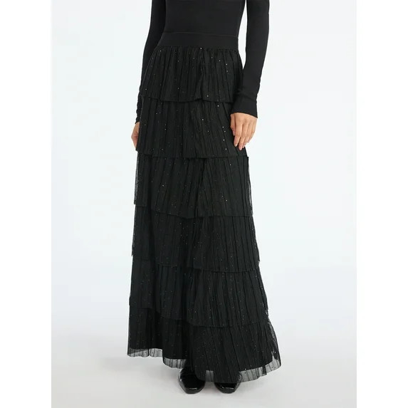 Scoop Women's and Women's Plus Glitter Ruffle Maxi Skirt, Sizes XS-4X | Walmart (US)