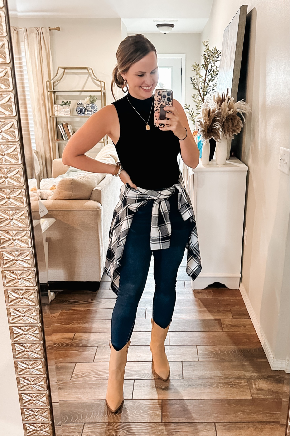 Pink lily fall new arrivals! Code Dorothy20 for 20% off!! Love this plaid flannel, cowgirl boots, skinny jeans! Paired with my fave high neck tank from Amazon! 

Western outfit. Mom fashion. Mom style. Country concert. Fall outfits. Plaid shirt. Skinny jeans. Ankle booties. 

#LTKCon #LTKunder50 #LTKcurves