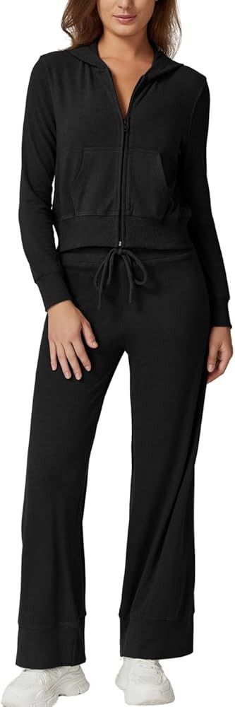 QINSEN Women's Two Piece Outfits Long Sleeve Full-Zip Hoodie and Wide Leg Pants Tracksuit Lounge ... | Amazon (US)