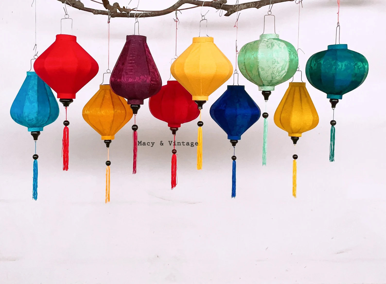 Set of 10 Bamboo Silk Lanterns 35cm  Mix Shape and Color  - Etsy | Etsy (US)