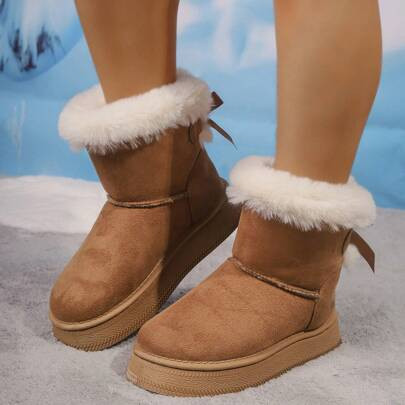 2024 Winter New Plush Thick Sole Snow Boots, Fashionable, Warmth Lined, Anti-Slip, Warm Fur Cuff Mid-Calf Snow Boots For Plus Size | SHEIN