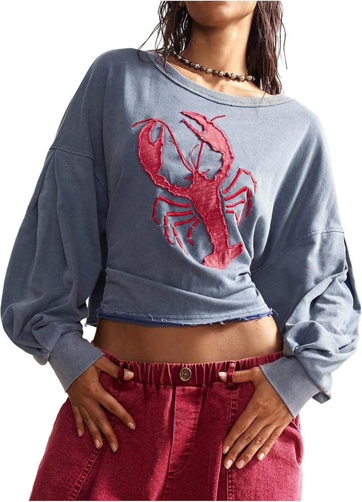 RoseSeek Women's Lobster Slit Side Sweatshirts Long Sleeve Pullover Tops | Amazon (US)