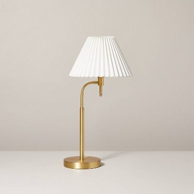 22" Pleated Shade Metal Arch Table Lamp Brass/Cream - Hearth & Hand™ with Magnolia | Target