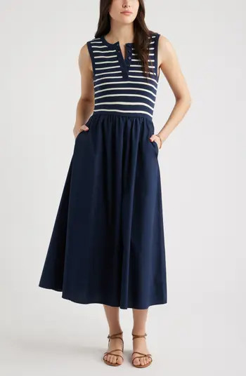 Sleeveless Mixed Media Midi Dress | Nordstrom