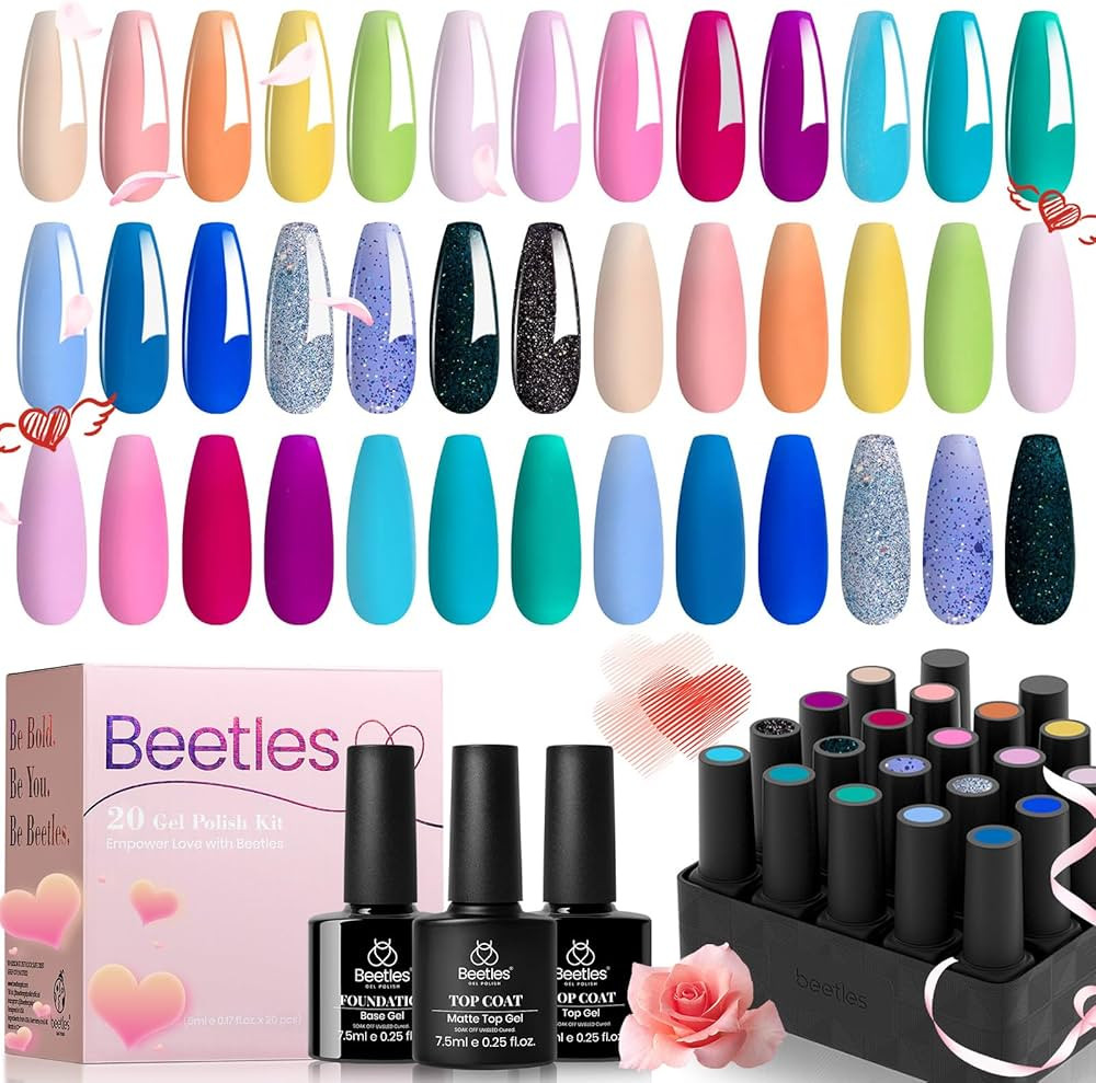 Beetles 23Pcs Gel Nail Polish Set with Base Gel Top Coat Valentine Pastel Bright Colors, 2024 Spr... | Amazon (US)
