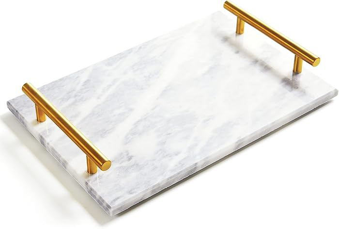 Genuine Marble Tray Bathroom Tray with Golden Handle, Natural Stone Decorative Tray with Metal Ha... | Amazon (US)
