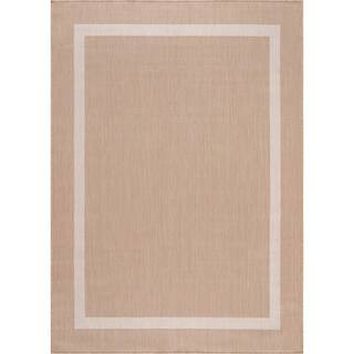 Beverly Rug 9 X 12 Beige White Waikiki Modern Bordered Indoor Outdoor Area Rug HD-WKK20444-9X12 -... | The Home Depot