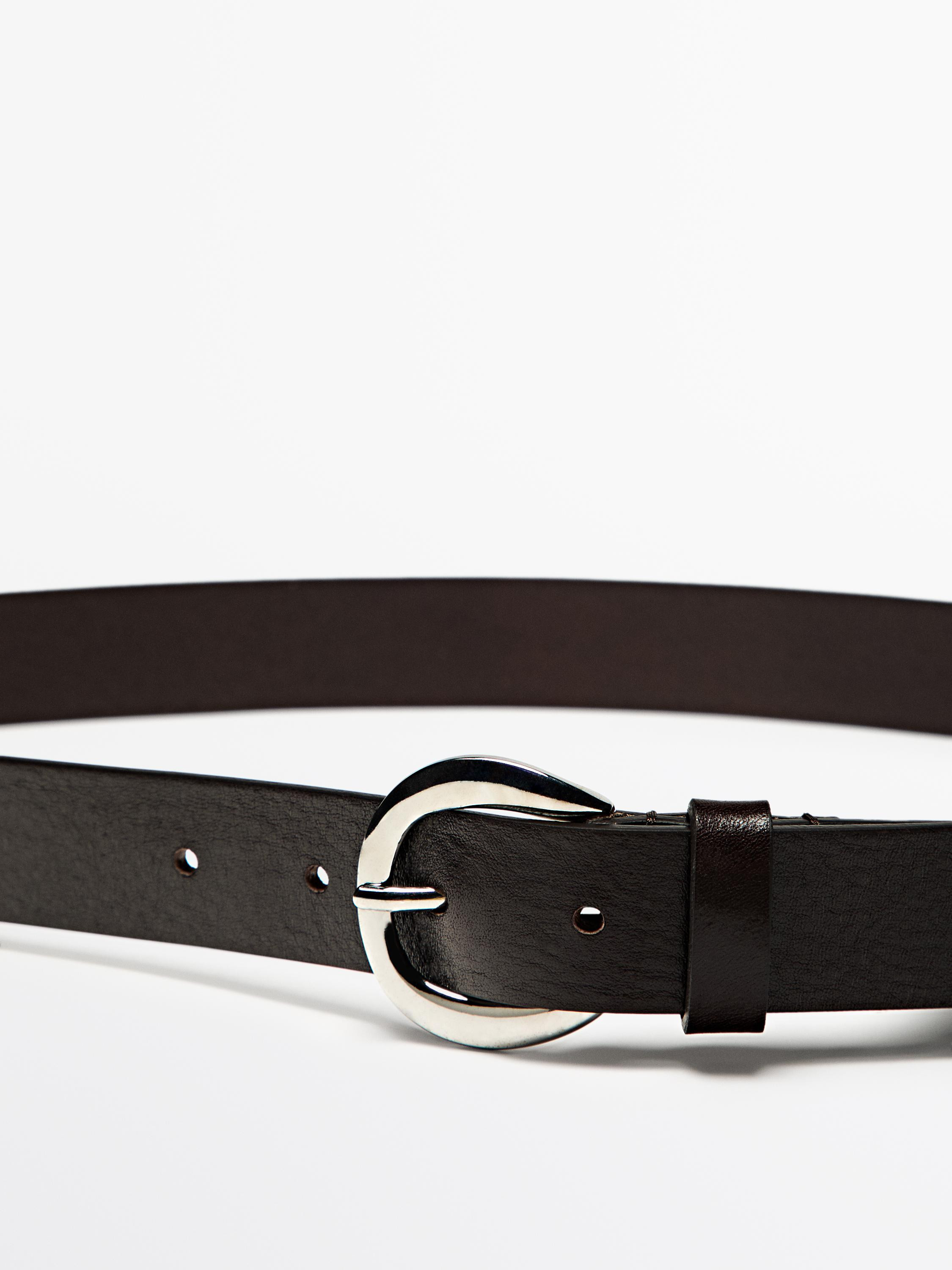 Nappa leather belt with round buckle | Massimo Dutti UK