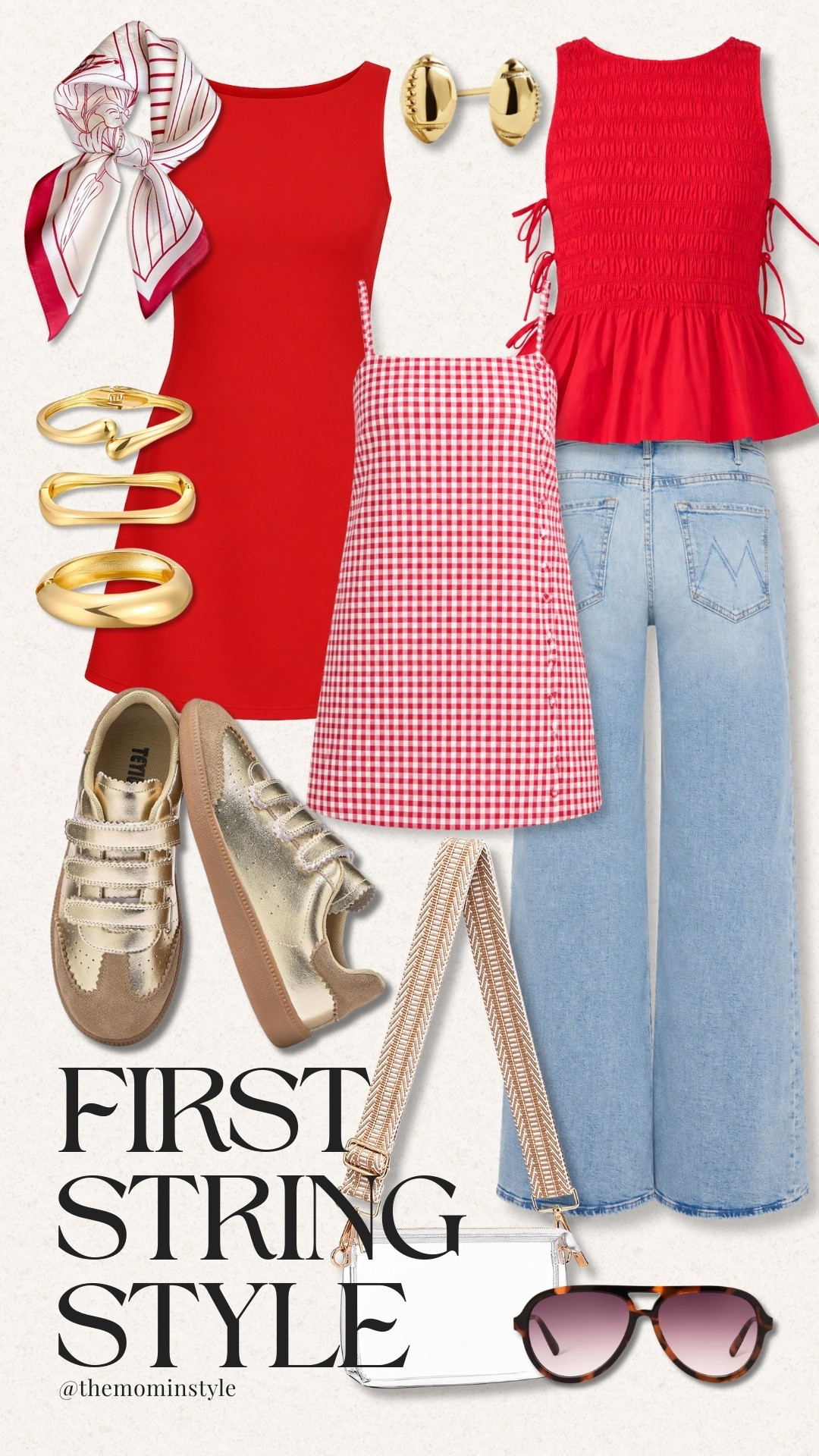 Red is having its game day moment, and I love that these pieces can still be worn long after football season. The gingham dress, smocked top, wide leg denim, metallic sneakers, and gold accessories make it easy to build a spirited outfit without feeling overly themed.

game day outfit, football outfit ideas, red game day style, gingham dress, smocked top, wide leg jeans, metallic sneakers, gold jewelry, tailgate outfit, college football style, fall game day outfit,
TheMominStyle

#LTKootd #LTKSeasonal #LTKmomlife