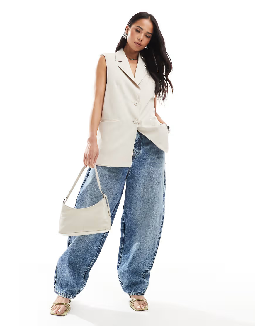 Stradivarius longline vest in ecru-White | ASOS (Global)