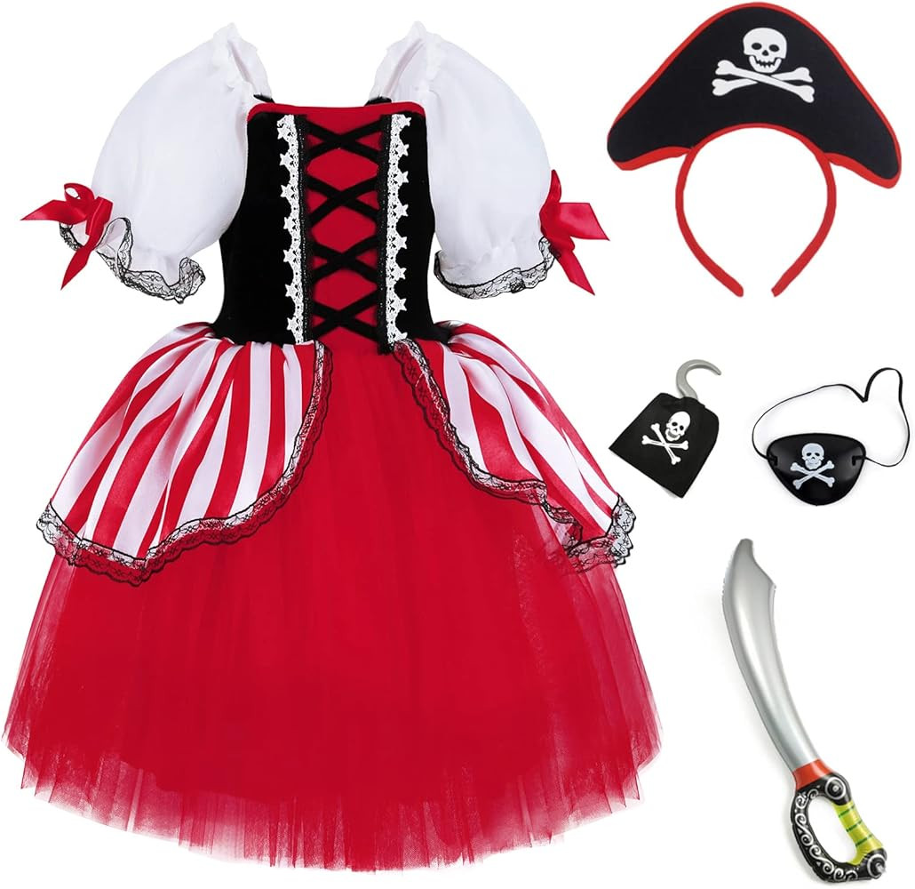 TYHTYM Pirate Costume Little Girls Halloween Dress Up Cute Kids Toddler Cosplay With Hat Eye Patc... | Amazon (US)