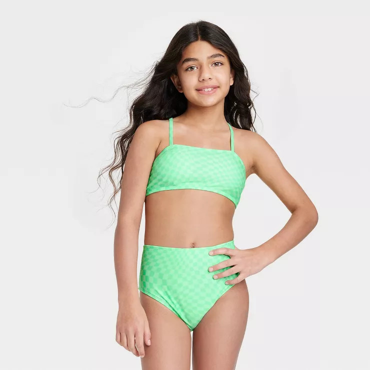 Girls' Warped Checked Printed Bikini Set - art class™ Green | Target