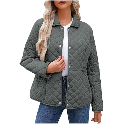 GOHRSHA Quilted Puffer Jacket Lightweight Quilted Jackets for Women - Long Sleeve Button Down Collared Puffer Jacket Warm Cropped Winter Coats | Amazon (US)