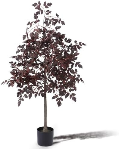 4ft Fall Plum Cimicifuga Stems Seeded Tree Artificial Thanksgiving Ficus Leaf Tree Plant Decor Au... | Amazon (US)