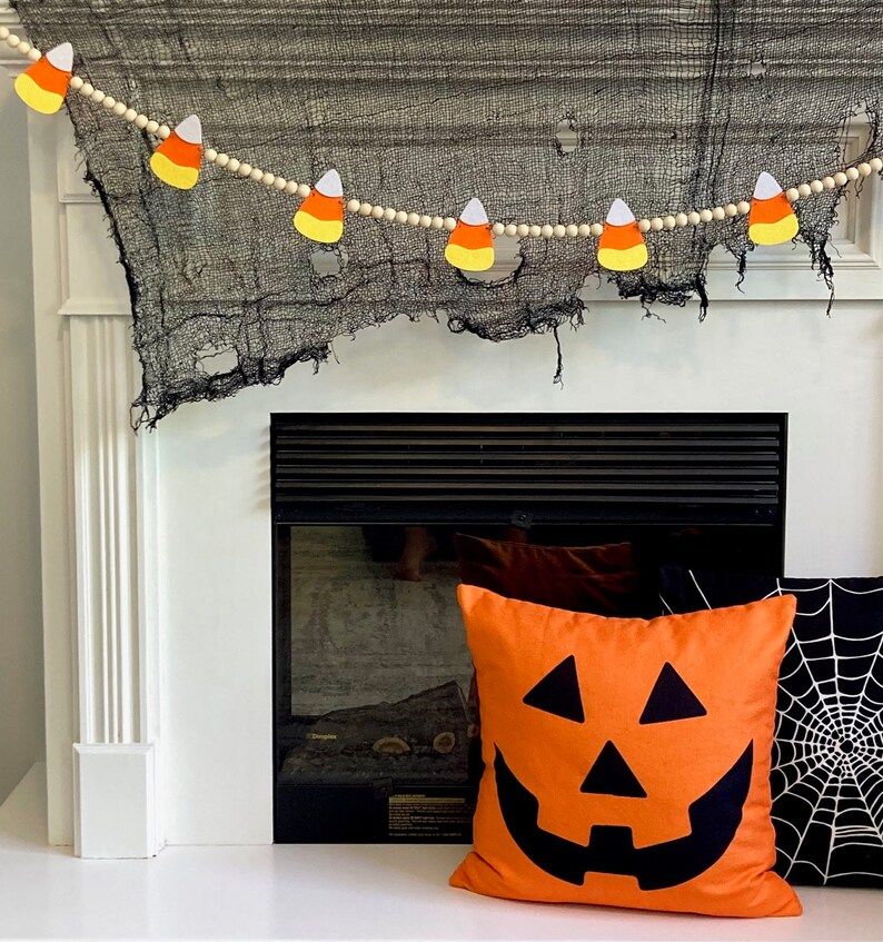 Halloween Garland Felt Candy Corn and Wood Beads / Fireplace - Etsy | Etsy (US)