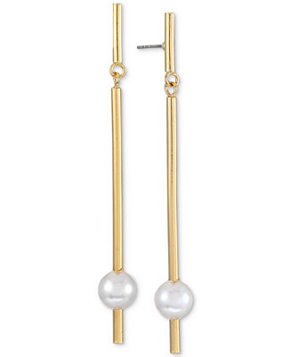 Alfani Gold-Tone Bar & Imitation Pearl Linear Drop Earrings, Created for Macy's & Reviews - Earri... | Macys (US)