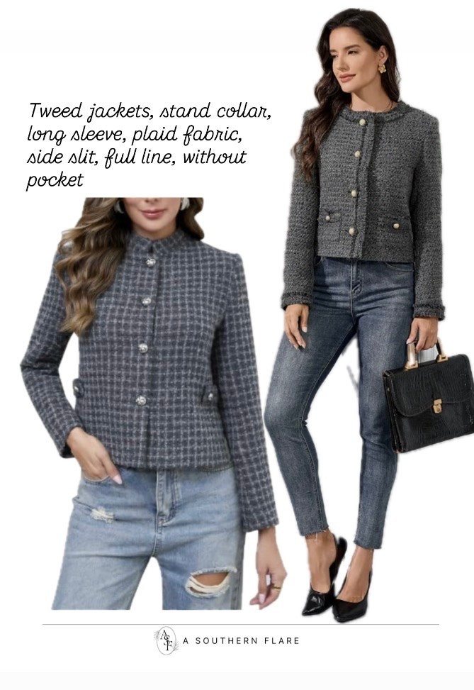 Stay stylish with these chic tweed jackets! Perfect for any outfit. #FallFashion #TweedJacket/ Fall Fashion