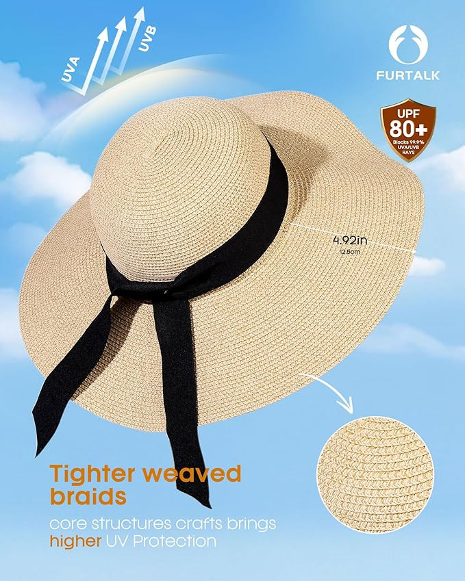 FURTALK Womens Sun Straw Hat Wide Brim UPF 80 Summer Hat Foldable Packable Floppy Beach Hats for ... | Amazon (US)
