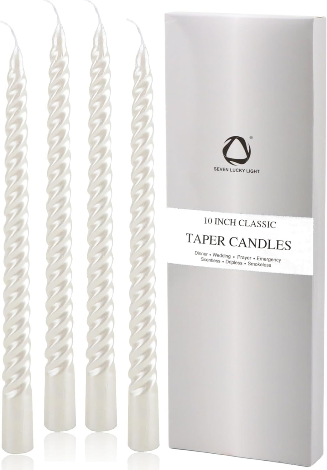 Taper Candles,4 Pcs Metal Style Pearl White,10 inches Ture Dripless White Candlesticks,8 hrs Clea... | Amazon (US)