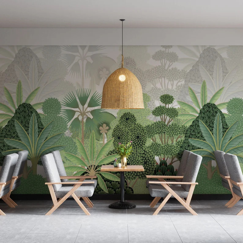 Indian decor wallpaper- tropical Indian tree wall decor - Garden party- WIV-691 | Etsy (US)