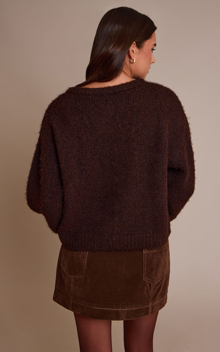 Chocolate Brushed Oversized Round Neck Cardigan | Knitwear | PrettyLittleThing US