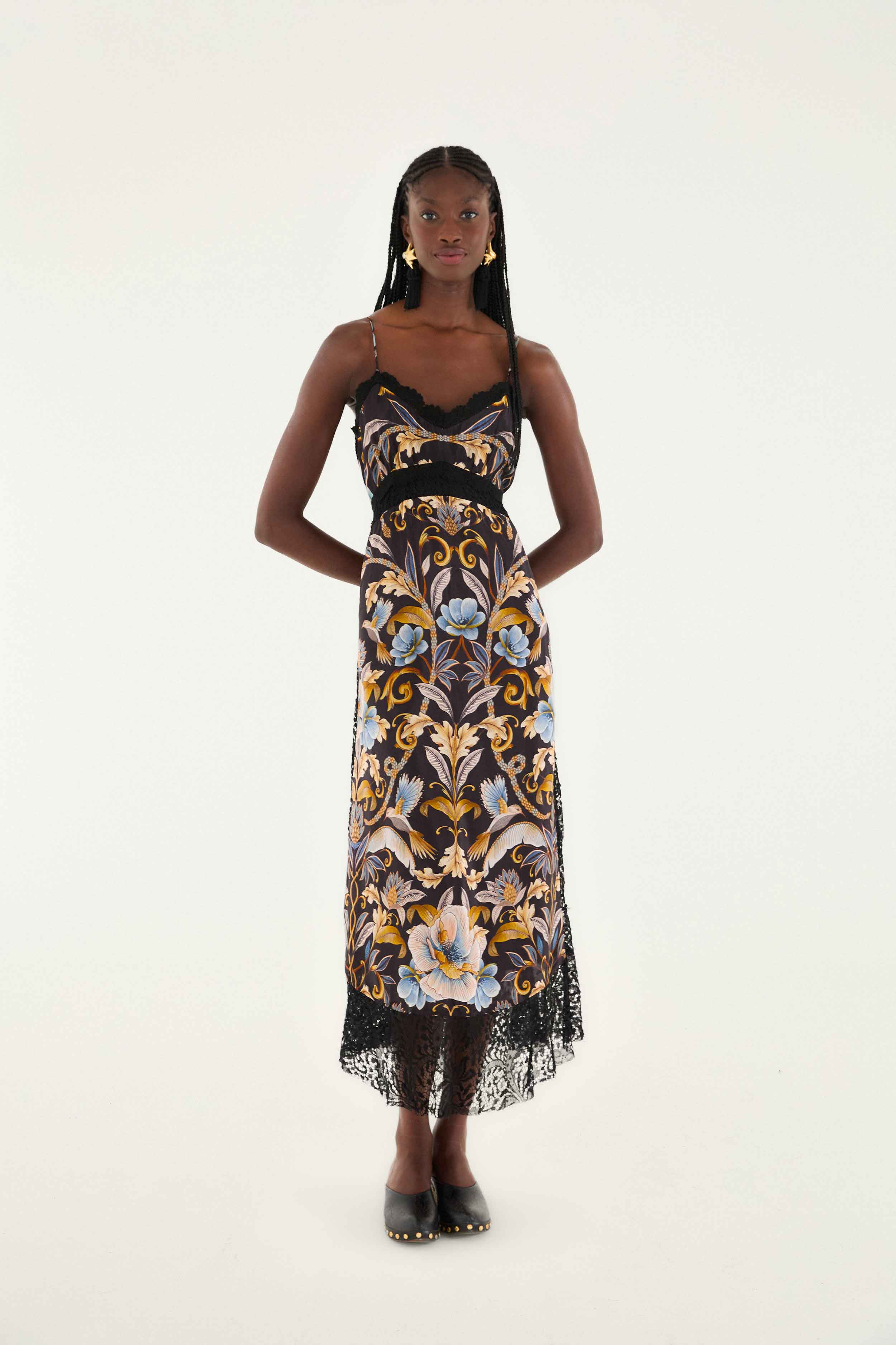 Black Flowerful Garden Midi Dress, SNAKE GARDEN BLACK / XS | FarmRio (US)